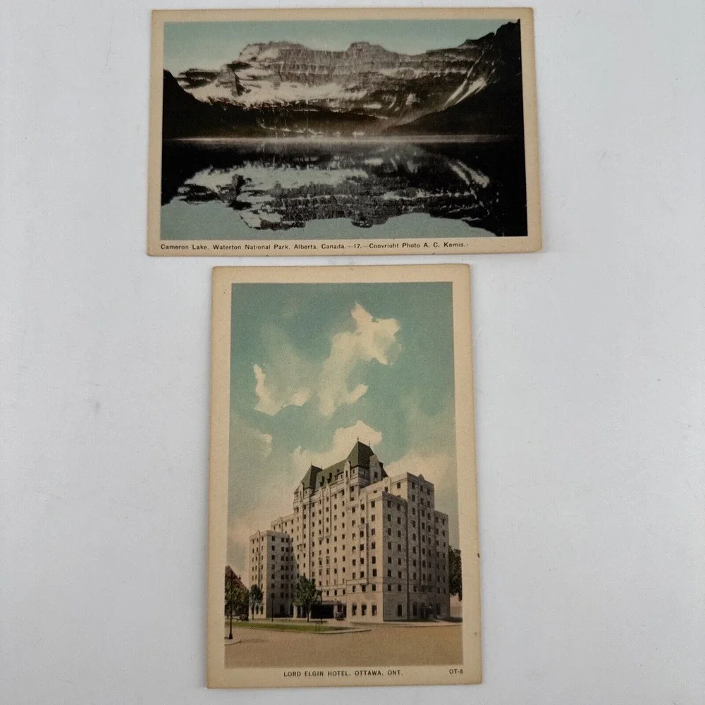 Postcards 2 Canada 1960s Lord Elgin Hotel Ottawa Cameron Lake Alberta Vintage